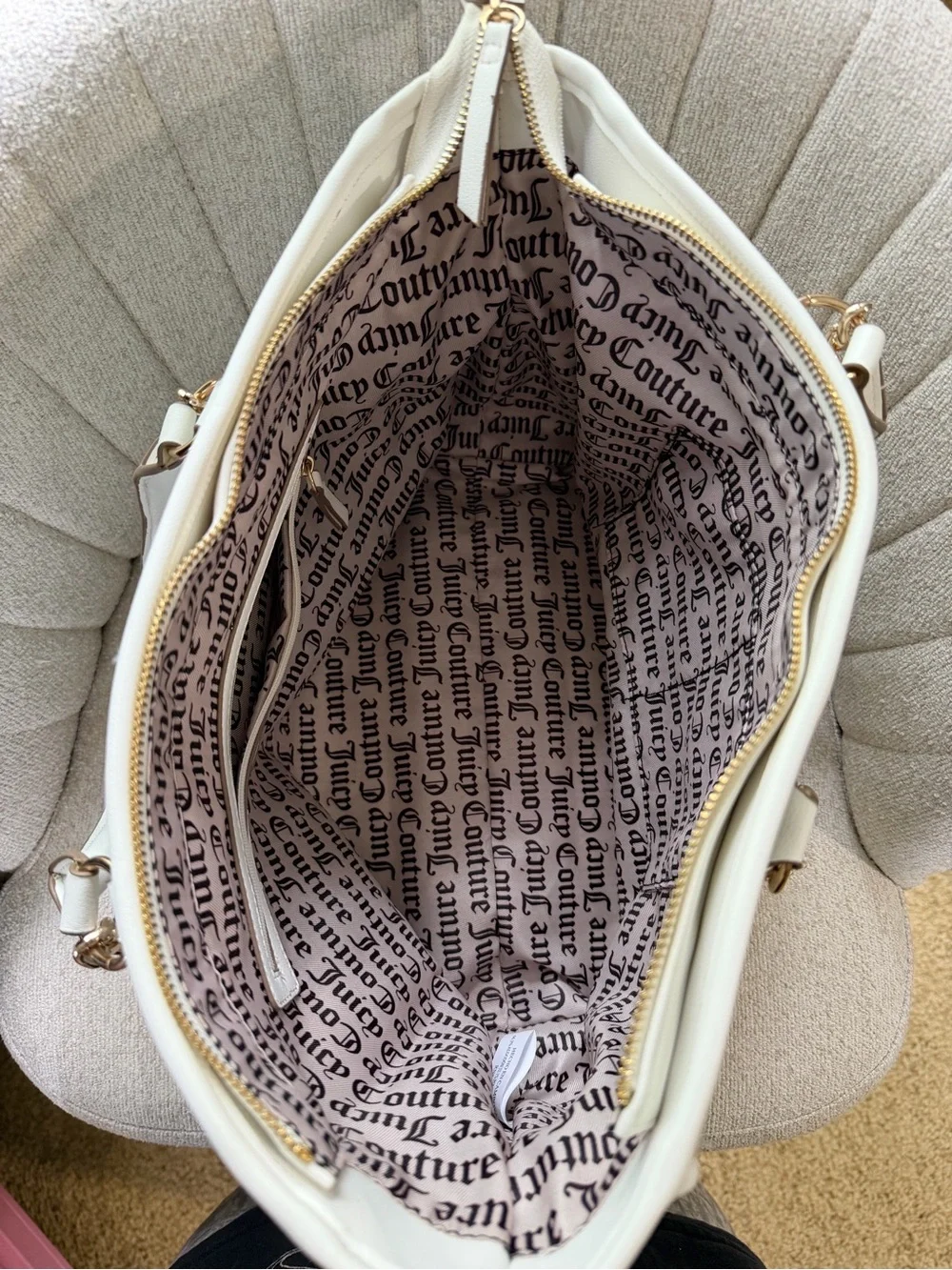 Juicy Couture Light Blue Jean Tote with White Trim and Crystal Accents